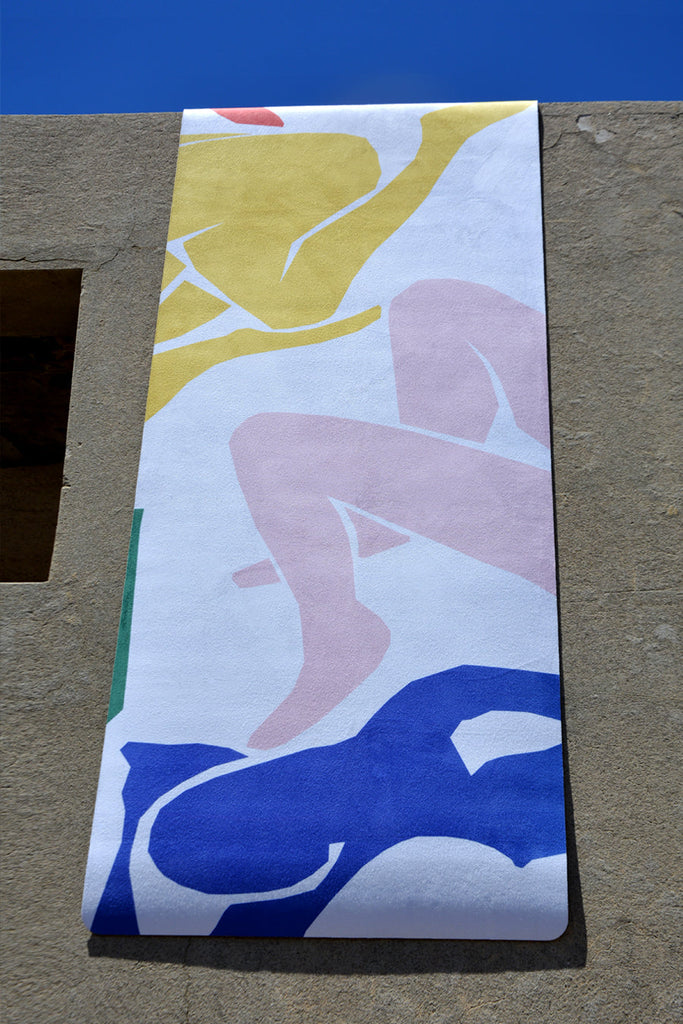 Flatlay mat hanging on the concrete wall