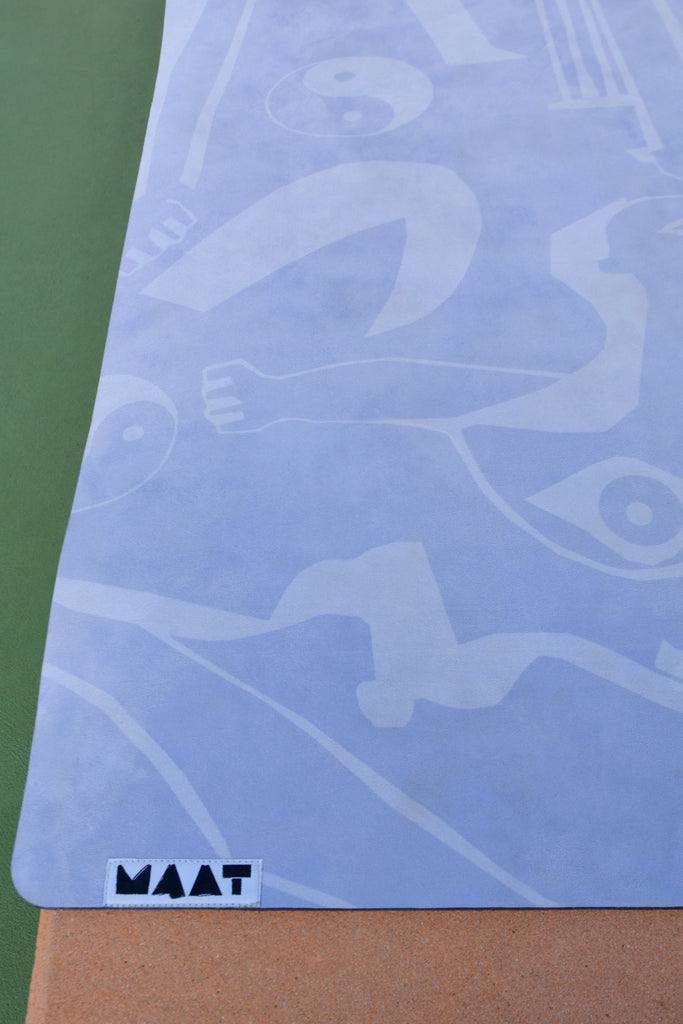 Close up detail of printed artwork on suede yoga mat 